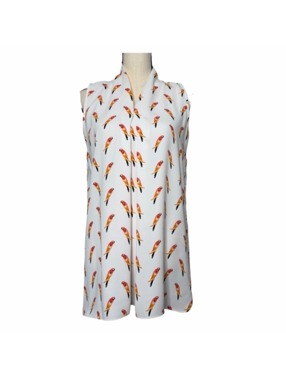 Peck & Peck Sleeveless Tunic Top White Parrots Tropical Resort Island